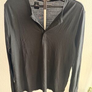 Unbound Merino - Long Sleeve Henley - 100% Merino Wool | Men’s L | Black